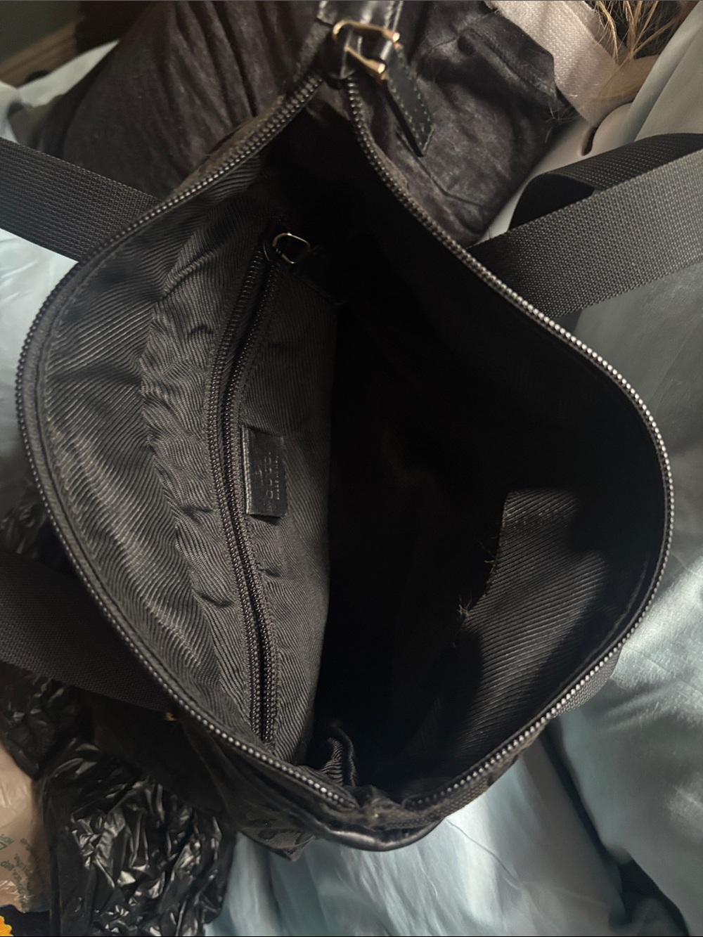 Gucci Black GG Canvas Messenger Tote with Leather Front Pocket - Picture 7 of 14